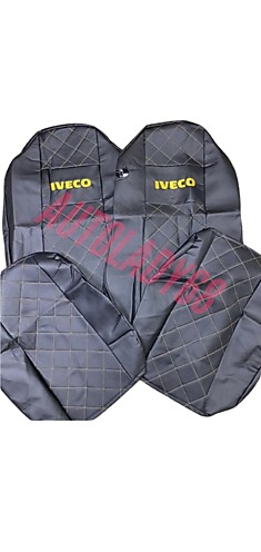 Чехол сиденья Премиум Iveco Stralis (от 2002) i61 (черная кожа+оранжевая перфорация) 