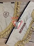 Ламбрекен лоб+шторка боковая эко-кожа РОССИЯ красная лапша желтая